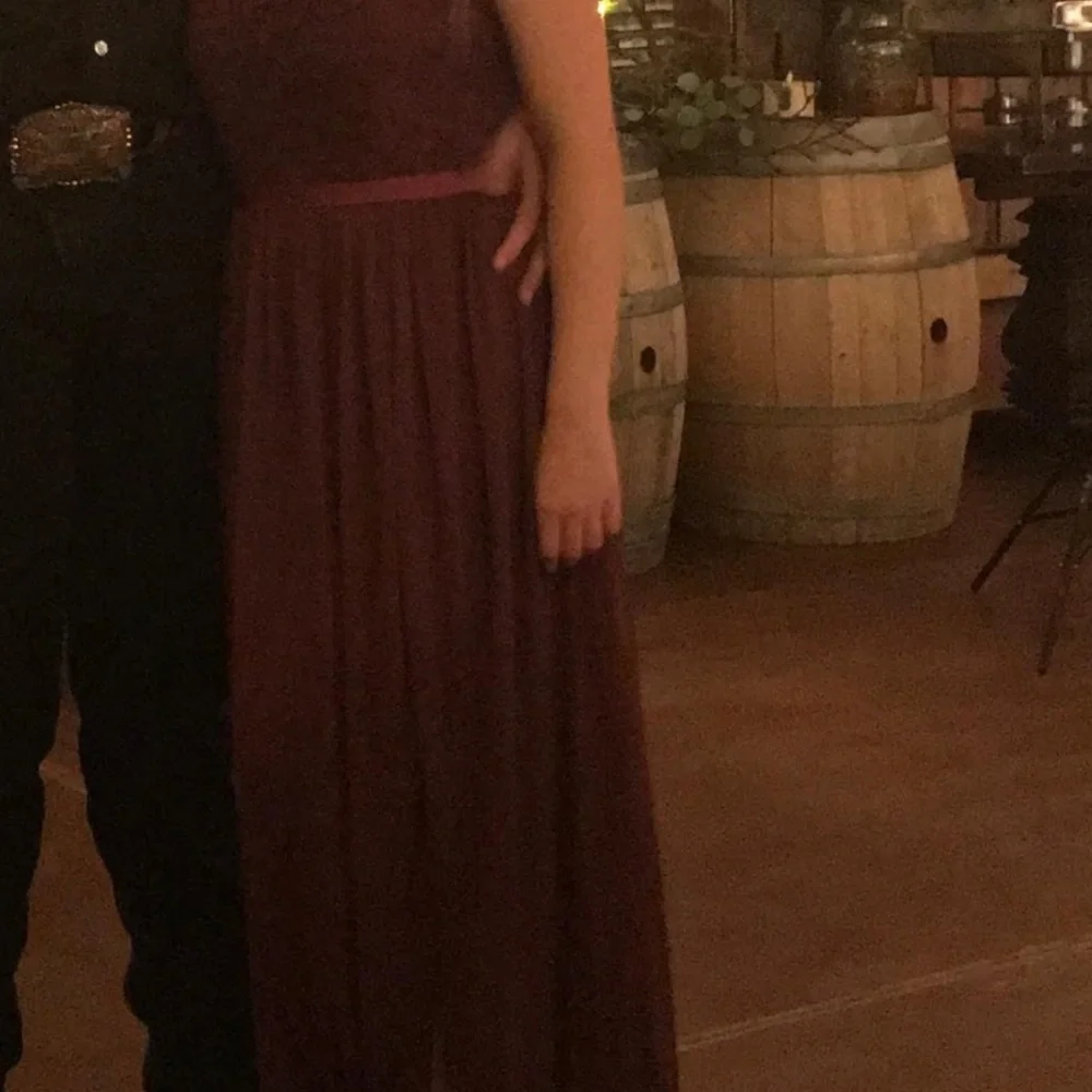David's Bridal One-Shoulder Lace Dress in Burgundy - Picture 6 of 6